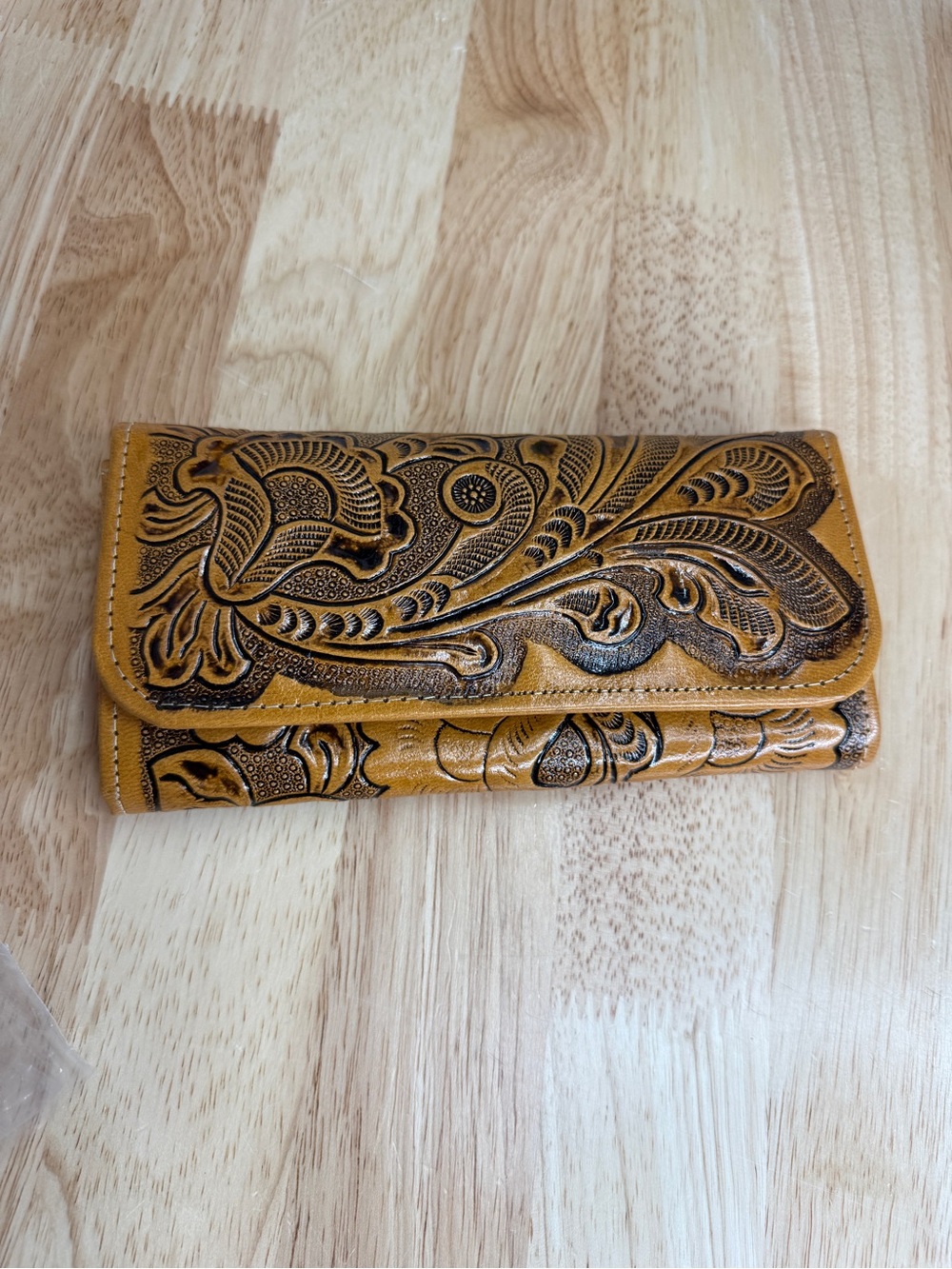 Mexican leather embossed wallet Tan
